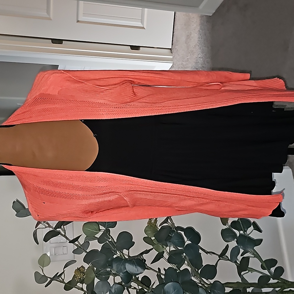 ON BLUE - Lightweight orange cardigan size small